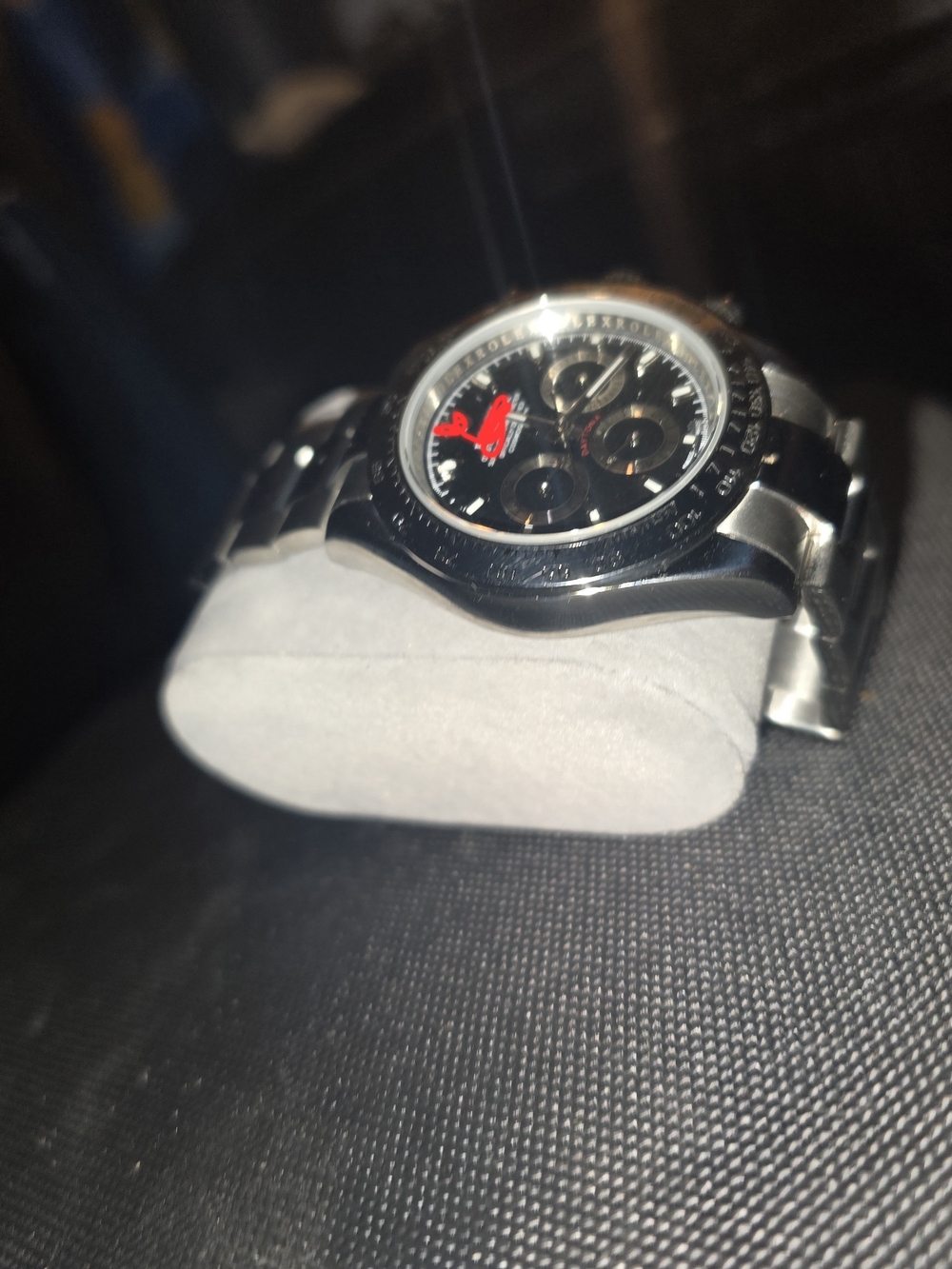 Stainless Steel Chronograph Wristwatch - Black Dial with Red Accents - Picture 4 of 5